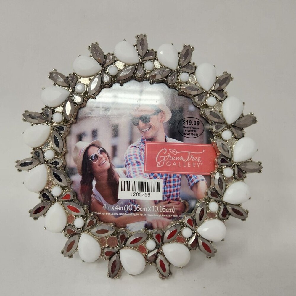 Green Tree Gallery White and Gray Jewel Accent Frame